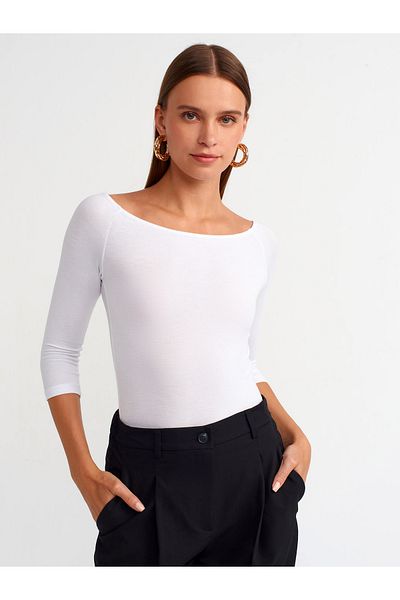 Dilvin 20816 Model White Bodysuit - Boat Collar