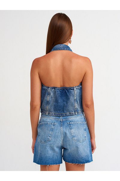 Dilvin 71514 Pantaloni scurți din denim albastru - picior tăiat