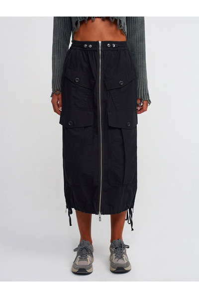 Dilvin 80886 Midi Skirt with Cargo Pocket-black