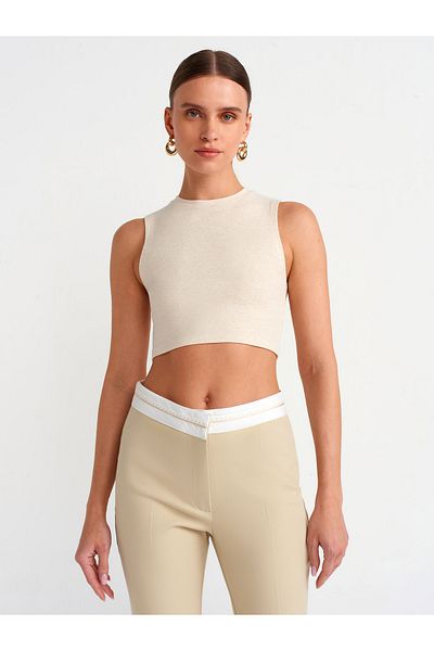 Dilvin 30998 Crop Top-Bej Melange