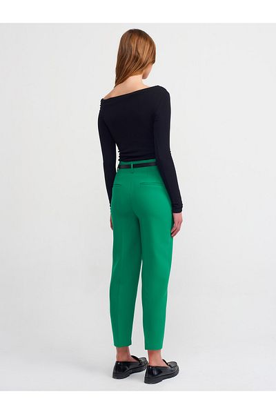 Dilvin 71233 Belted High Waist Trousers-Light Green