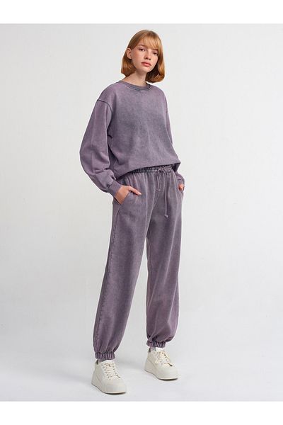 Dilvin 70467 Jogger Pants with Wash Effect-Purple