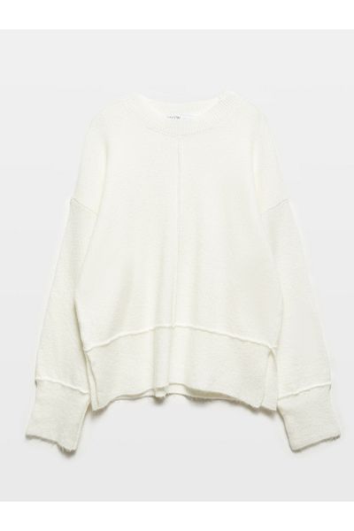 Dilvin 10626 Ecru Knitwear Sweater - Crew Neck and Slit Detail