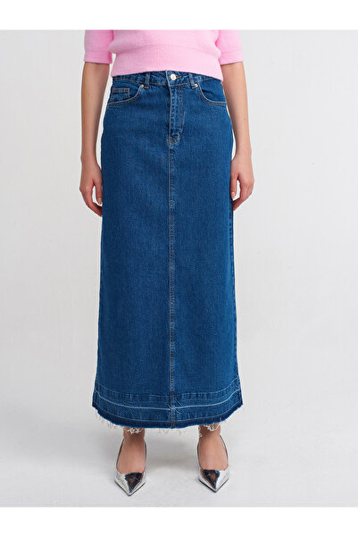 Dilvin 80562 Etek Ucu İzli Comfort Likra Etek-Mavi
