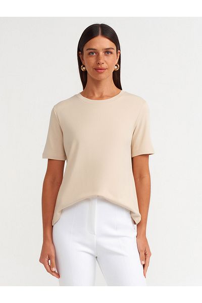 Dilvin Model 31142 - Tricou din bumbac de culoare bej deschis