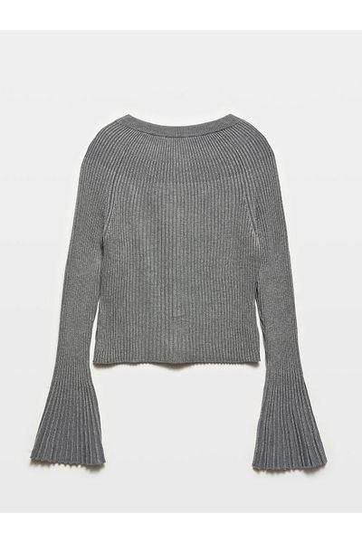 Dilvin 60246 Smoked Knitwear Cardigan - Crew Neck, Spanish Sleeve, Buttoned