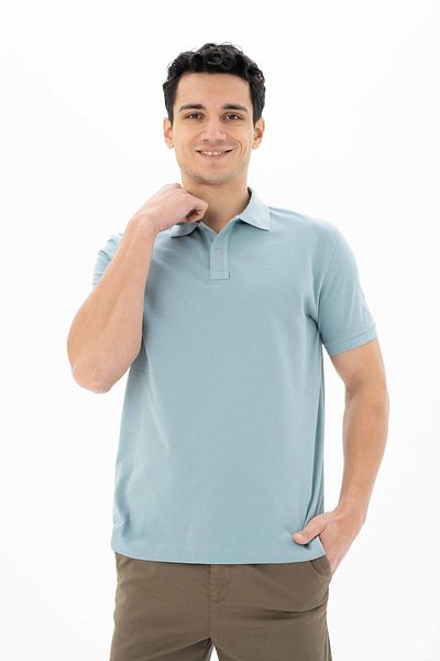 Arma Ανδρικό μπλουζάκι μπλε 100% βαμβακερό Basic Polo Neck Regular Fit T-shirt Y 25374351201