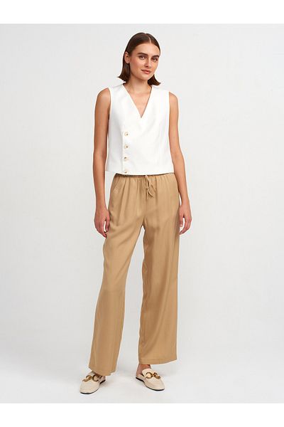 Dilvin 71535 Camel Colored Wide Leg Special Cut Trousers