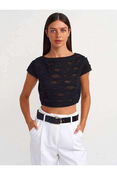 Dilvin 10567 Tricot negru cu gât cu barca