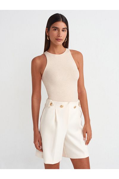 Dilvin 30997 Halter Guler Top-Bej Melange