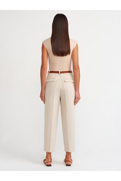Dilvin 71533 Pantaloni morcovi cu centură de culoare piatră