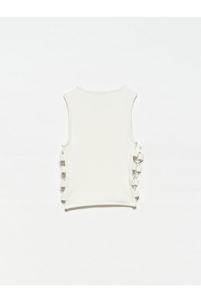Dilvin Women's Ecru Ring Detailed Crop Top 20109