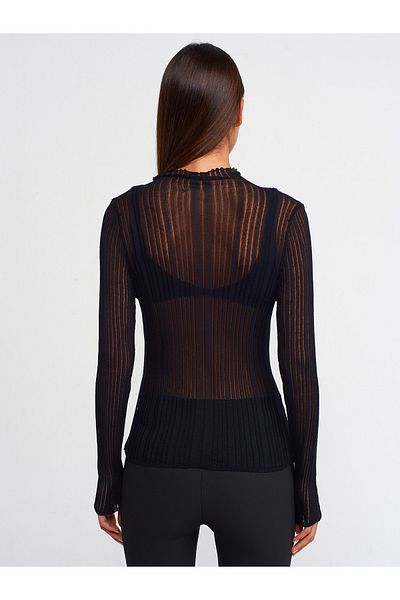 Dilvin 10497 Pulover cu guler negru cu nervuri transparent