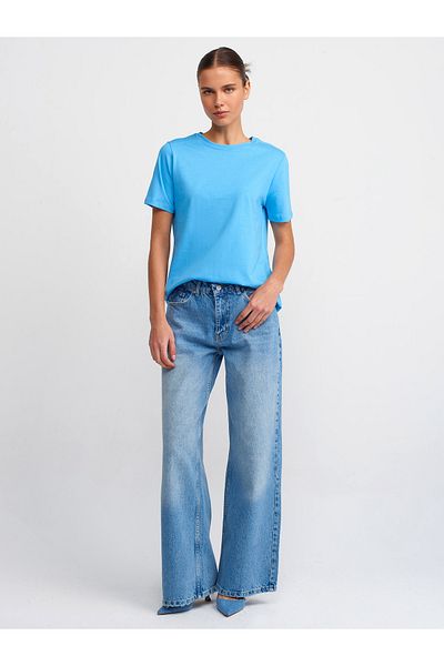 Dilvin 30740 Tricou albastru din bumbac cu decolteu