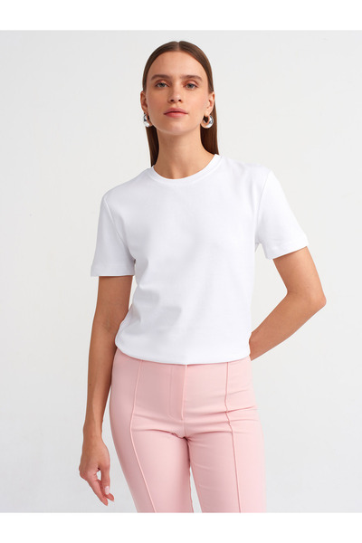 Dilvin 31069 White Cotton Crew Neck T-shirt