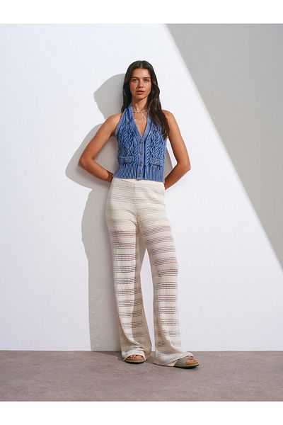 Dilvin Openwork 70162 Model Knitwear Trousers - Natural