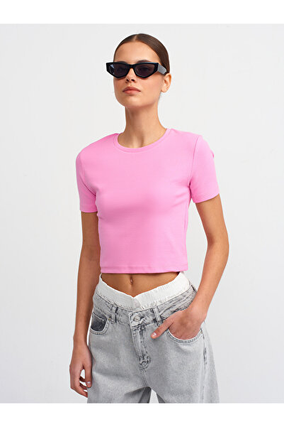 Dilvin 30124 Μοντέλο - ΡΟΖ Crop T-Shirt