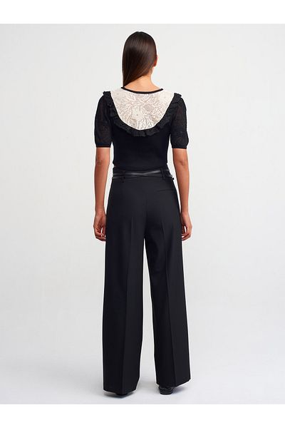 Dilvin 71278 High Waist Trousers with Belt-Black