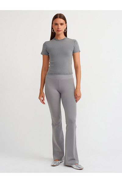 Dilvin 71054 Gray Spanish Leg Ribbed Trousers