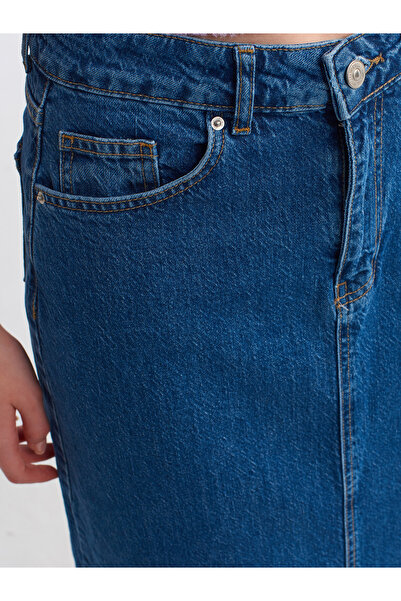 Dilvin 80562 Etek Ucu İzli Comfort Likra Etek-Mavi