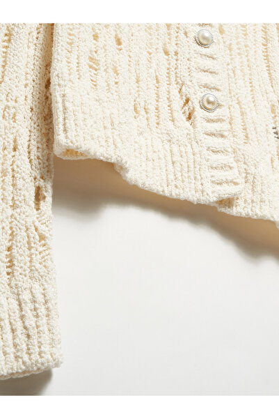 Dilvin 60243 Ecru Knitwear Cardigan - Pearl Buttoned