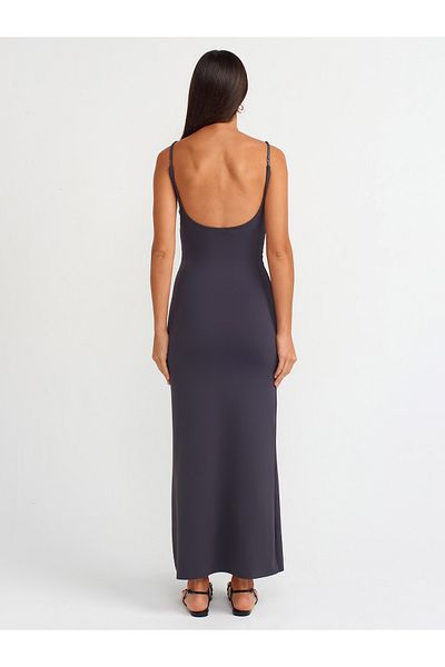 Dilvin 91174 Polyamide Strap Midi Dress-Anthracite