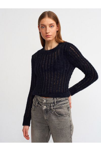 Dilvin 10473 Pulover cu gât moale, transparent, cu textura moale-negru