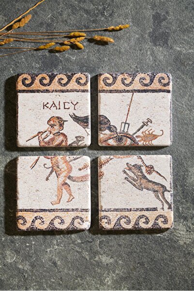 Anadolia Set of 4 Travertine Eye Mosaic Wooden Coasters
