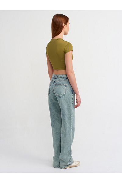 Dilvin 71458 Washing Effect Denim Trousers-Πράσινο