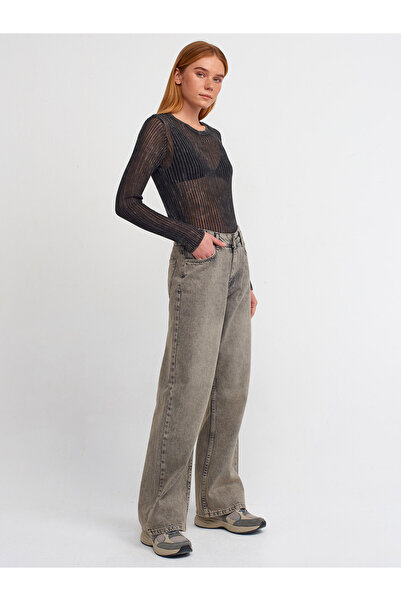 Dilvin 10478 Pale Effect Crew Neck Transparent Sweater-Smoked