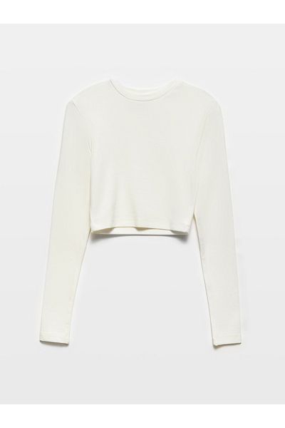 Dilvin 31236 Long Sleeve Crop Top-Ecru