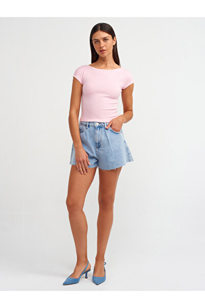 Dilvin 30419 Tricou cu efect pal cu detalii spate - roz deschis