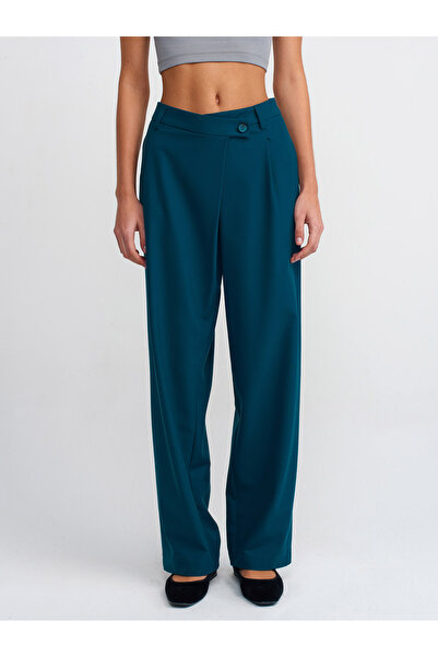 Dilvin 71196 Yüksek Bel Geniş Bacak Pantolon-Petrol