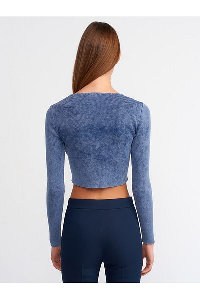 Dilvin 10510 Pulover Crop Crew Deck Efect Pale-indigo
