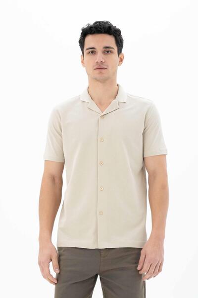 Arma Ar-ma Erkek Bej % 100 Pamuk Penye Pike Regular Fit Polo Yaka Gömlek Y253...