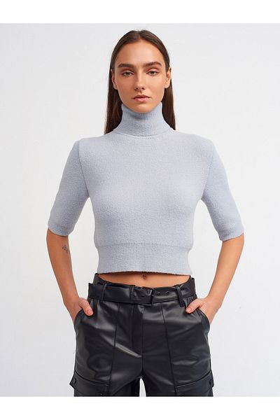 Dilvin 10480 Soft Textured Full Turtleneck Sweater-Grey