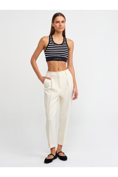 Dilvin 10374 Ριγέ Πλεκτά Crop-μαύρο-εκρού