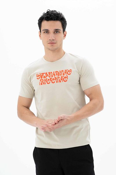 Arma Ανδρικό μπλουζάκι μπεζ Slim Fit Crew Neck Y 25344452001