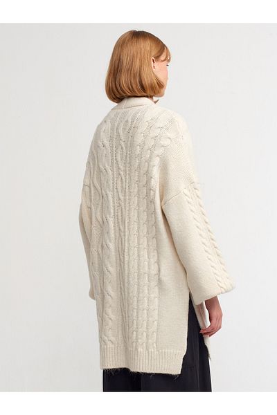 Dilvin 60194 Tricotaj cu decolteu în V cu un singur buton pentru buzunar Cardigan-crem