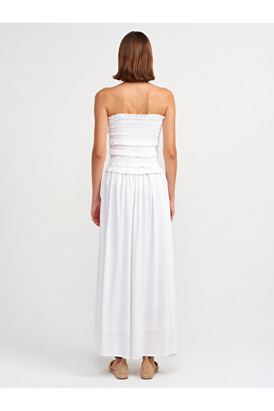 Dilvin 91220 Gipe Detaylı Straplez Elbise-Beyaz
