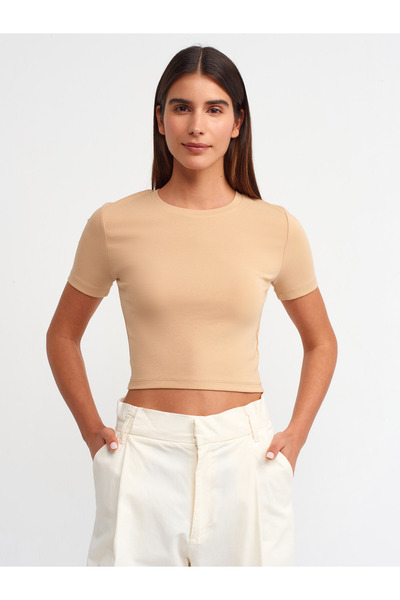 Dilvin 30124 Μοντέλο Beige Crop T-Shirt