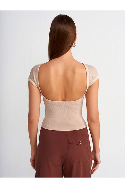 Dilvin 30419 Tricou cu efect pal cu detalii spate-bej