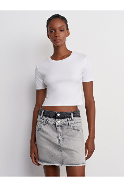 Dilvin 80565 Mini Denim Skirt - Double Color, Gray