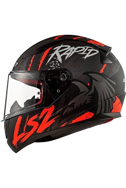 LS2 RAPID RAVEN MAT SİYAH-BEYAZ-KIRMIZI KASK