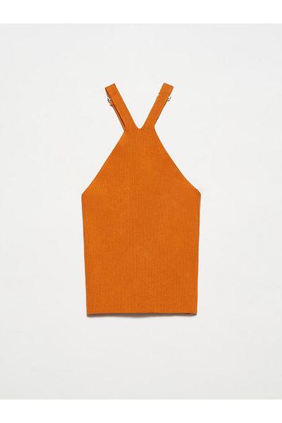 Dilvin 10339 Knitwear with Shoulder Accessory Athlete-Y.Orange