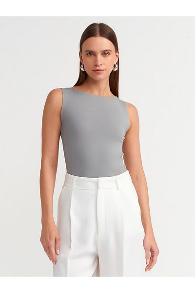 Dilvin 20868 Boat Neck Αμάνικο Μπάλα-Γκρι