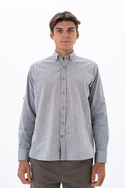 Arma Men's Gray Long Sleeve Regular Fit Linen Shirt Y 25485116201