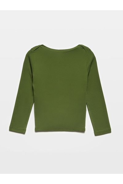 Dilvin 31274 Boat Neck Top-Dark Khaki Half Sleeve