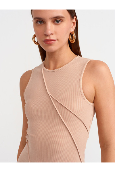 Dilvin 90868 Rochie maxi bej - Efect de spalare