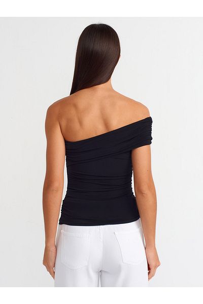 Dilvin 31090 Black Asymmetrical Blouse